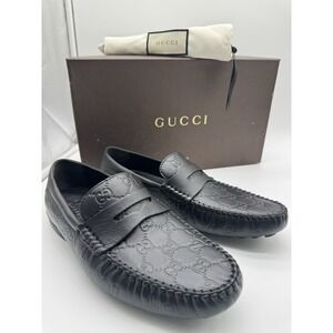 Gucci Black Guccissima Leather Penny‎ Loafers Size 6